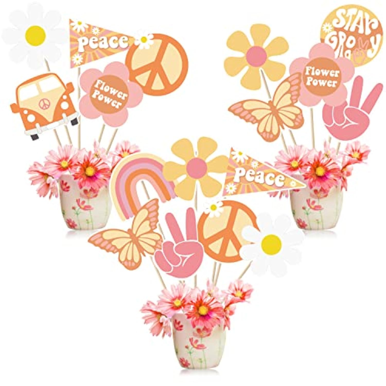 30Pcs Groovy Retro Hippie Boho Table Centerpieces for 60s Party Decorations