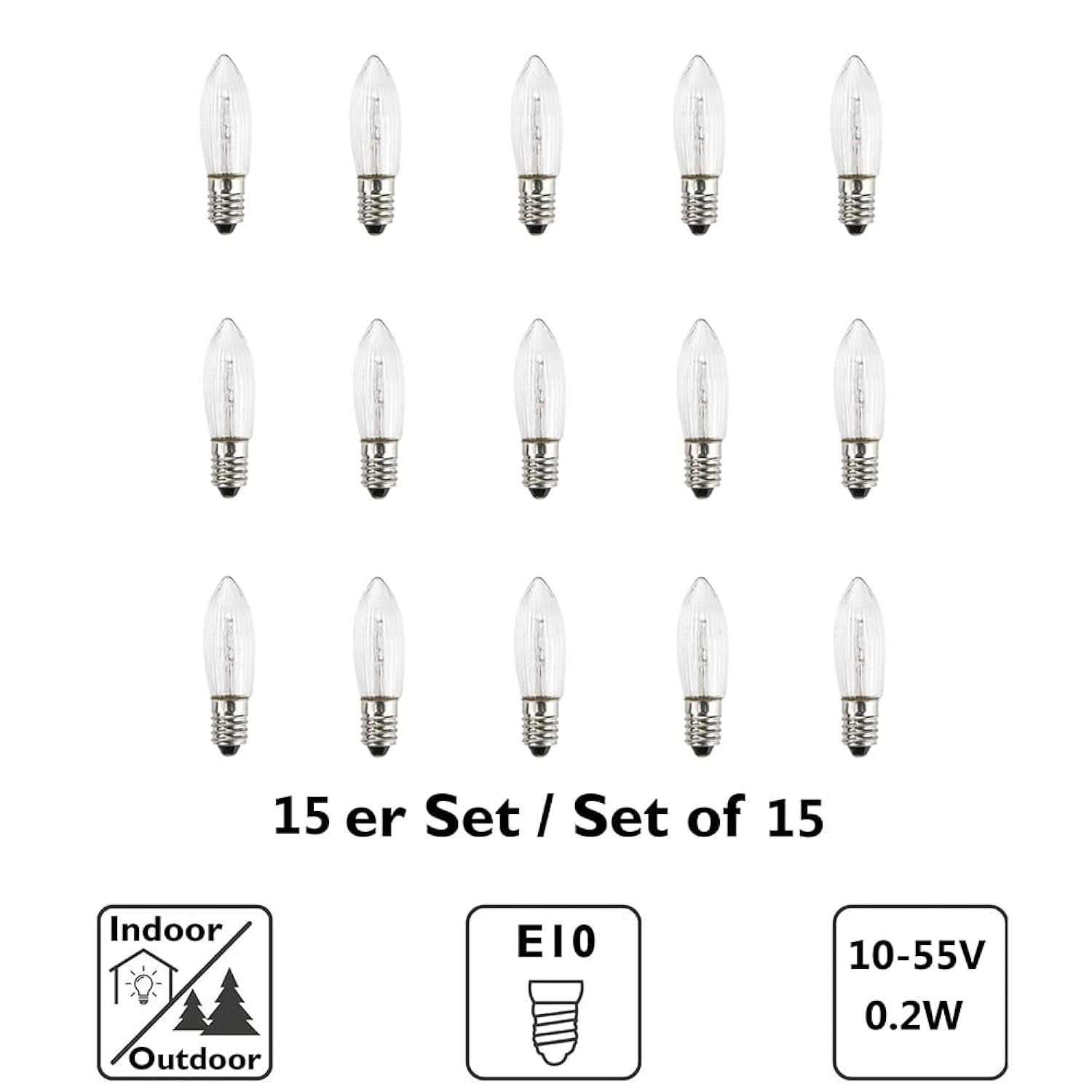 15 Pcs Replacement Bulbs Ac E10 10V-55V 0.2W 2200K Warmwhite For String Lights, Christmas Garlands, Light Arch, Christma