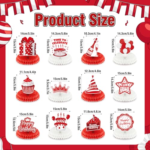 Red White Birthday Honeycomb Centerpieces Decorations 12Pcs Red White Birthday Honeycomb Table Centerpieces Bday Table Topper Sign Decor for Girls Women Home Office Birthday Party Supplies