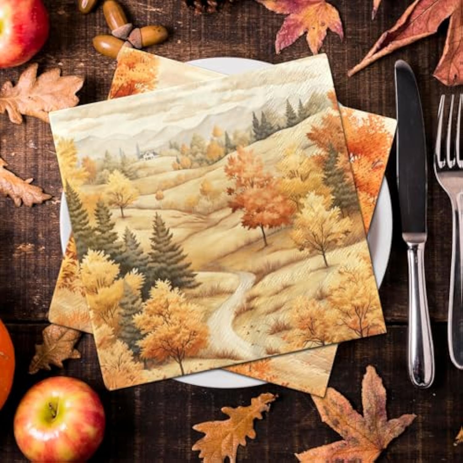 Fall Napkins,Fall Birthday Party Decorations 40Pcs Fall Maple-Leaf Forest Paper Napkins Decorations For Autumn Party Supplies Thanksgiving Harvest Decorations