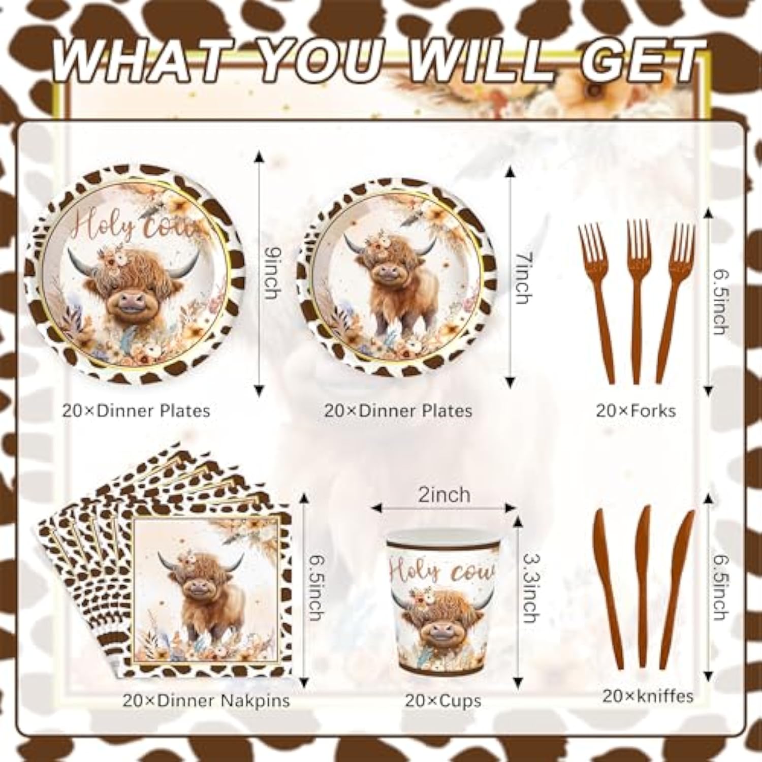 120Pcs Boho Highland Cow Party Supplies For Boys Girls Holy Cow Highland Themed Baby Shower Birthday Party Decorations Tableware Set Plates Napkins Cups Set For 20 Guests