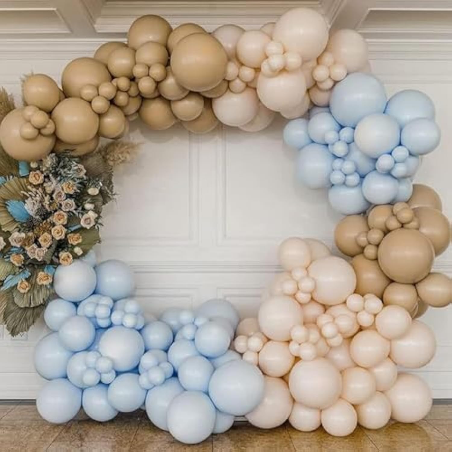 Neutral Brown & Blue Balloon Garland Arch Kit for Baby Shower, Birthday, or Gender Reveal