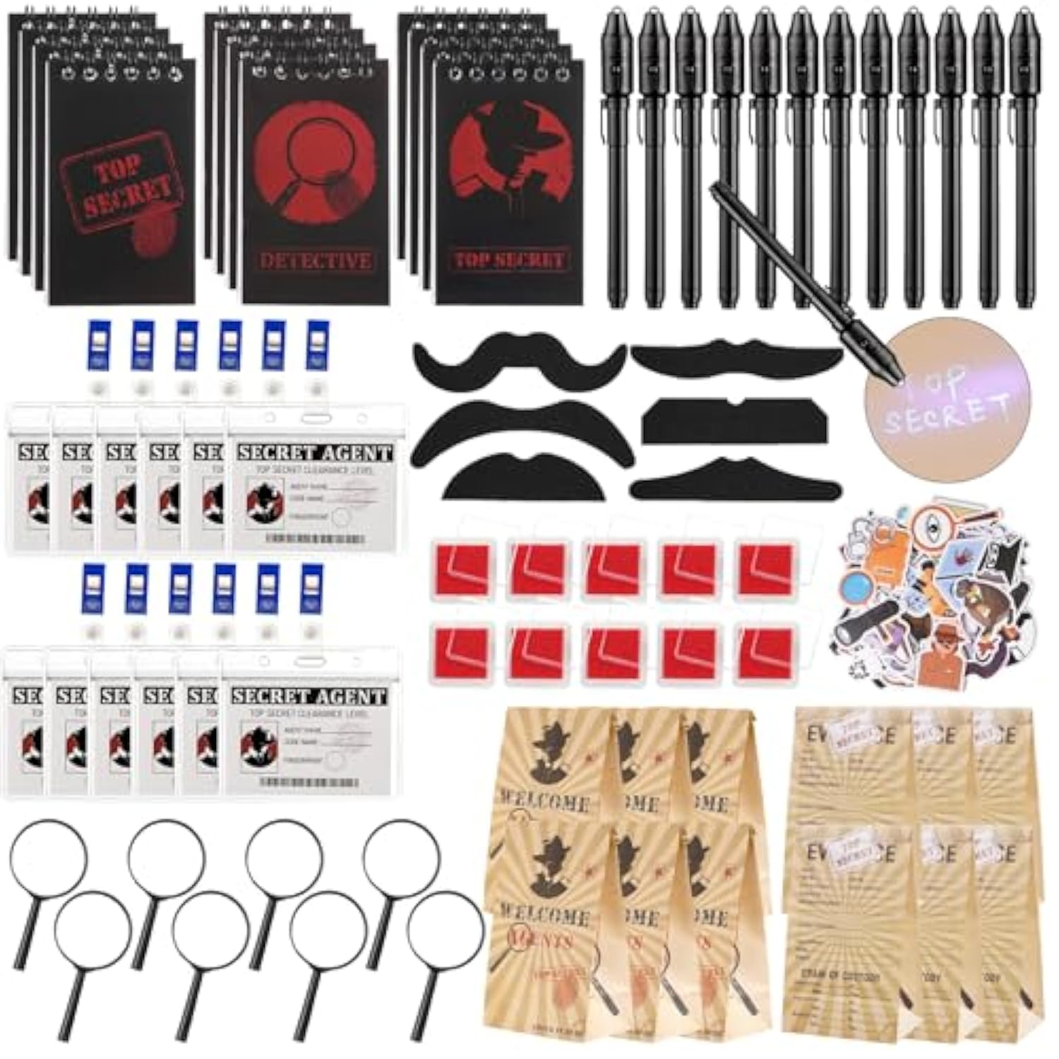 134Pcs Detective Party Favors Spy Kit Escape Room Birthday Party Decorations Supplies Magnifying Glass Gift For Kids Treat Bags Stuffers Pinata Filler Classroom Prizes