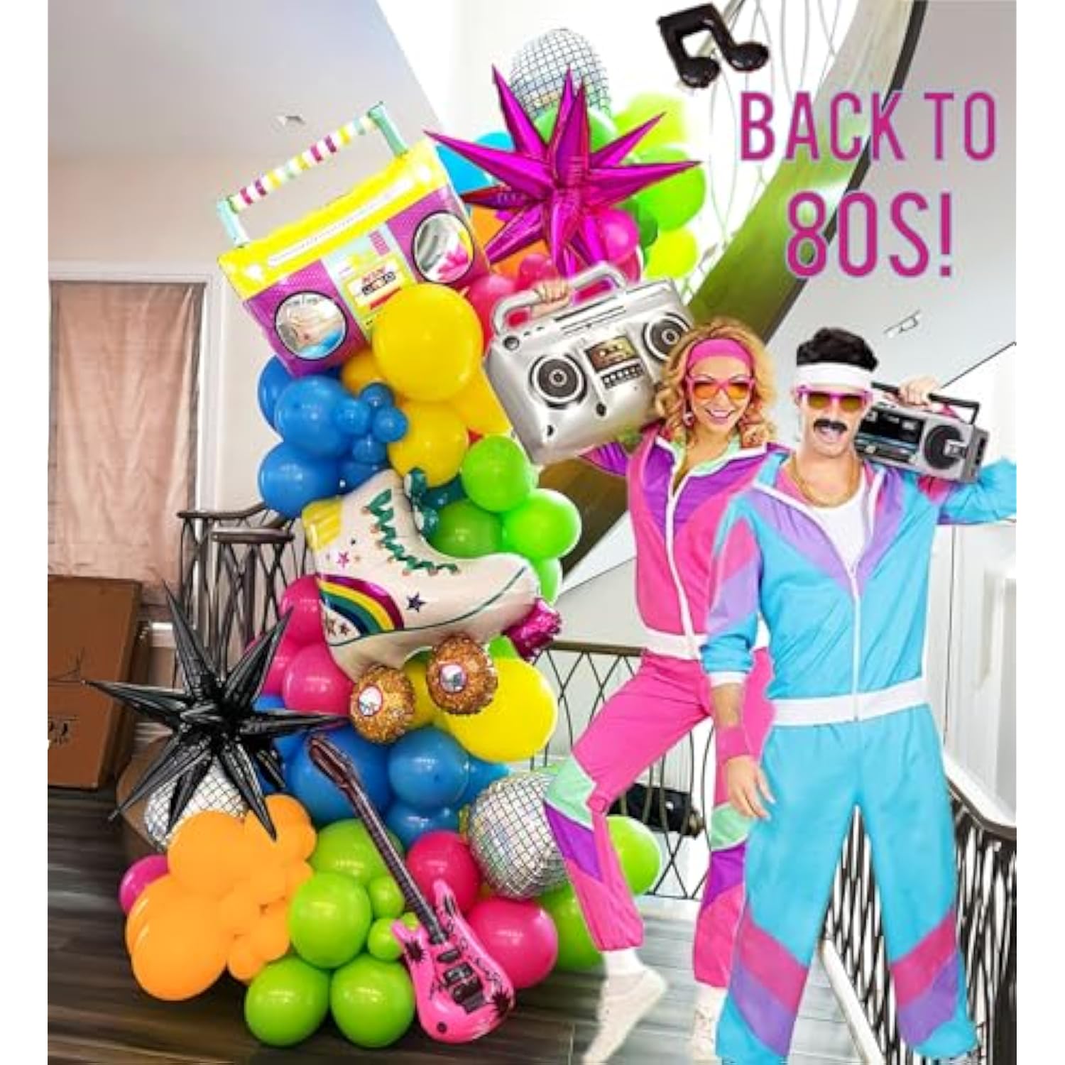 160-Pc 80s Music Theme Balloon Arch Kit with Guitar & Disco Ball