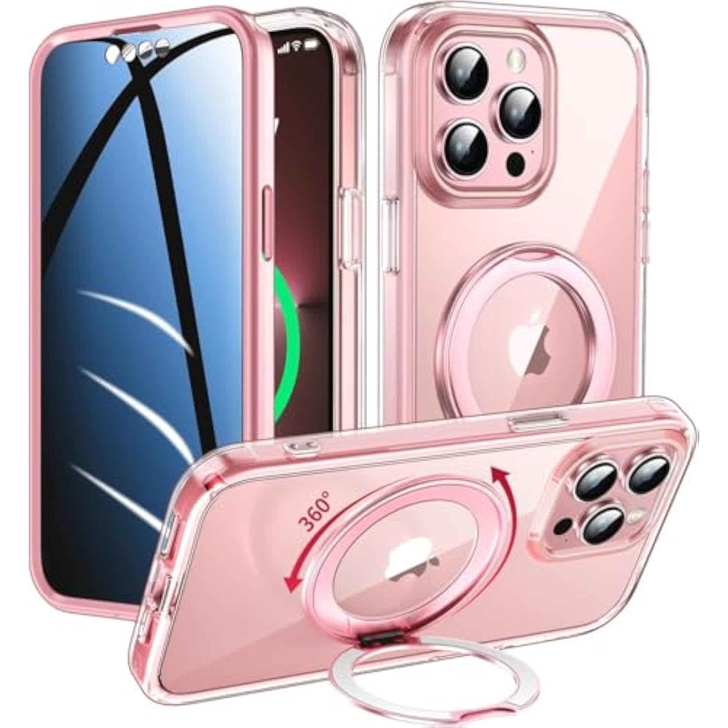 Privacy Case For Iphone 14 Pro Max With 360°Stand [Built-In Anti Peeping Screen Protector] [Compatible With Magsafe] [Magnetic Ring ] Full Body Protective Phone Cover 6.7", Pink