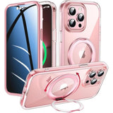 Privacy Case For Iphone 14 Pro Max With 360°Stand [Built-In Anti Peeping Screen Protector] [Compatible With Magsafe] [Magnetic Ring ] Full Body Protective Phone Cover 6.7", Pink