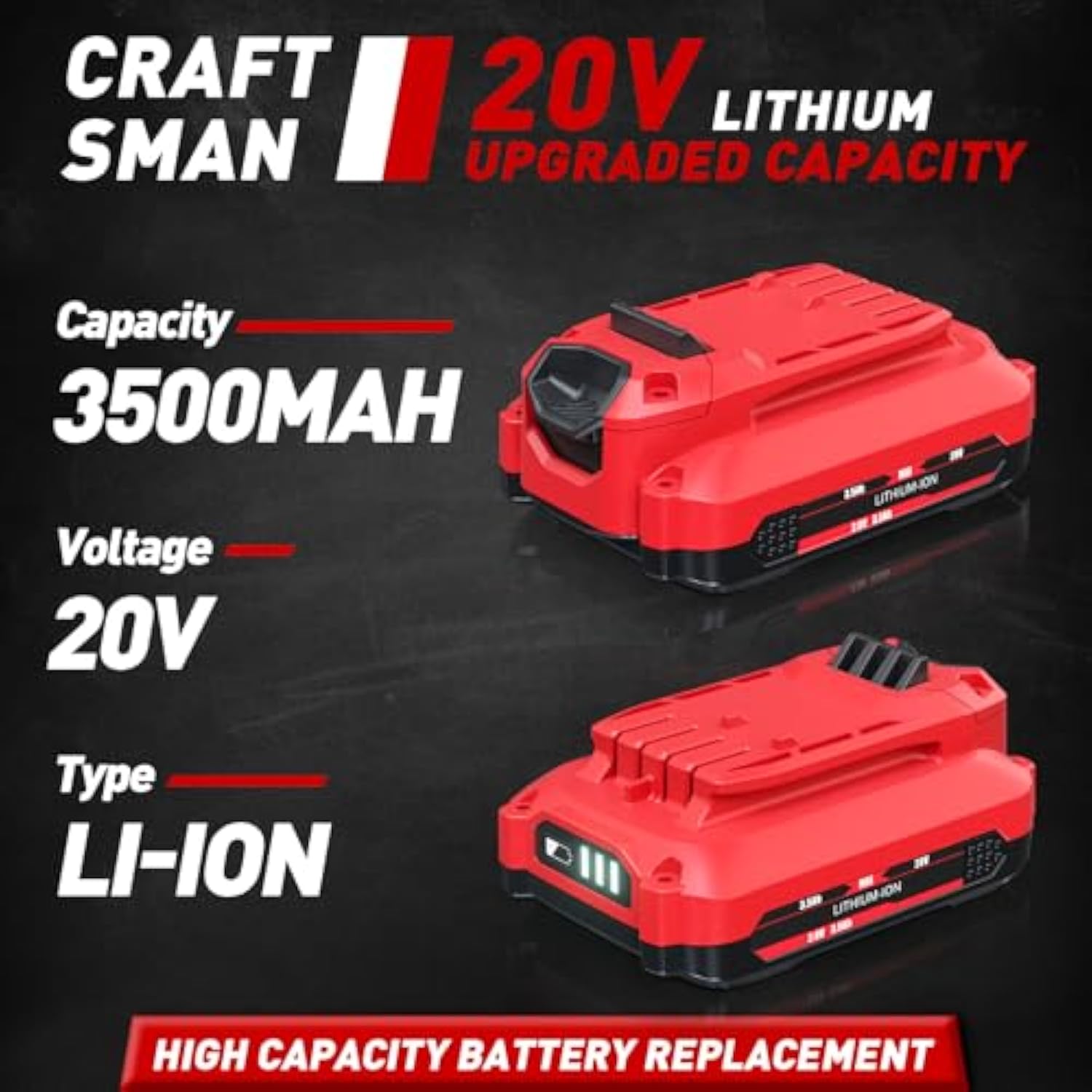 2-Pack 3.5Ah Battery and Charger Set for Craftsman 20V V20 Lithium Tools