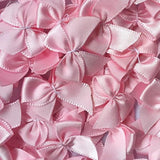 60Pcs Mini Satin Ribbon Bows Flowers 1"X3/4" Appliques Diy Craft Pink