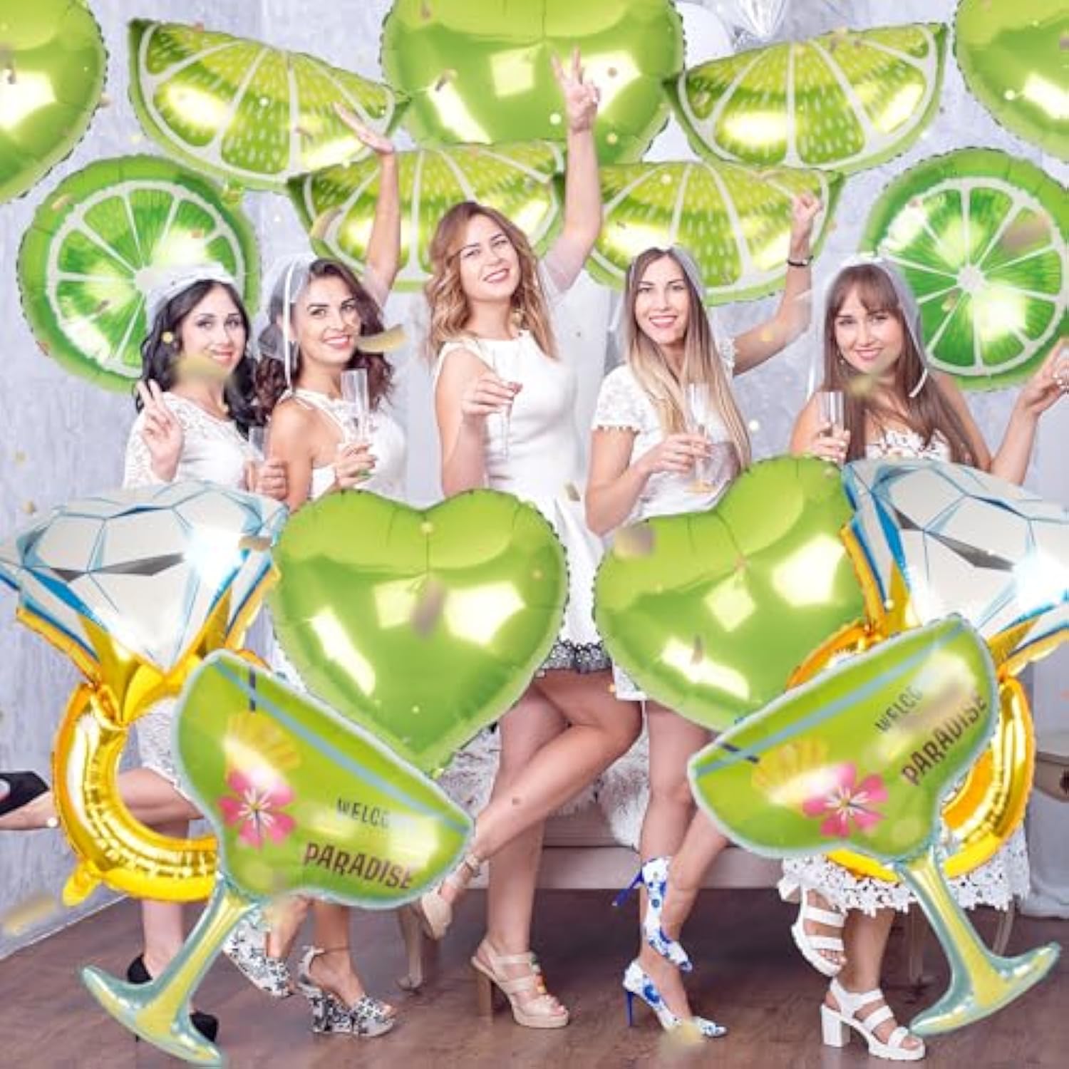 16 Pcs Margs And Matrimony Bachelorette Balloons Wedding Bridal Party Decor Large Lime Balloons Diamond Ring Balloons For Margarita Bachelorette Party Wedding Bridal Shower Decorations (Margarita, 16)