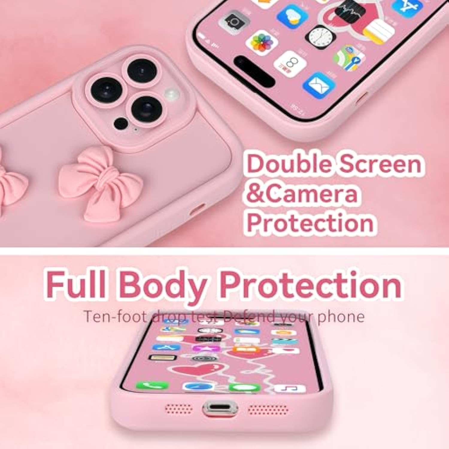 Cute Cases For Iphone 11 Pro Max, Pink 3D Bowknot Design Soft Shockproof Protective Phone Cover For Girls Women