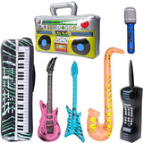 Inflatable Rock Star Toy Set, 7 Pack Inflatable Boom Box Mobile Phone Guitar Bass Party Props For 80'S 90'S Party Decorations, Rock And Roll Party Favors Supplies, Christmas Birthday Party Gifts.