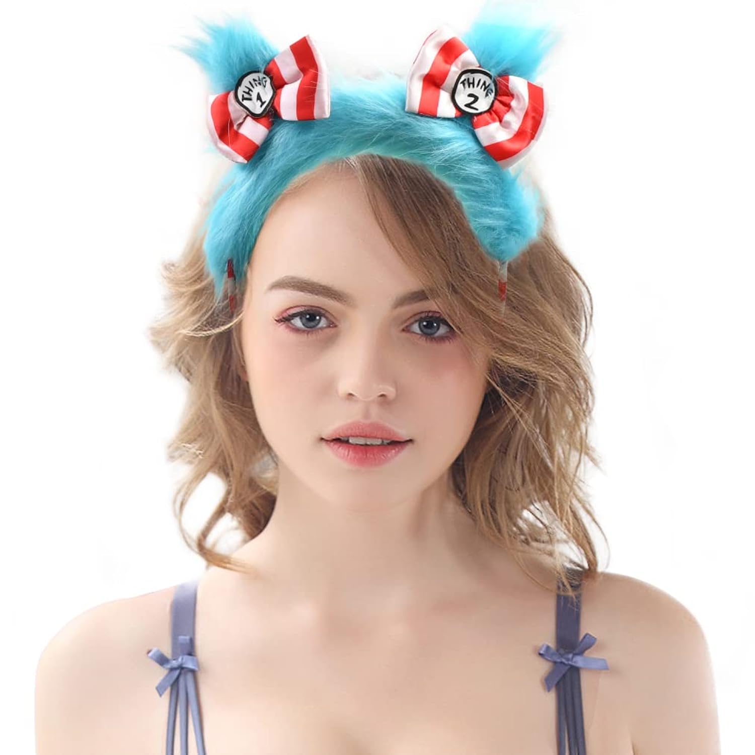 Blue Pom Pom Fuzzy Headband-Blue Halloween Christmas Festival Theme Party Cartoon Cosplay Costume Headbands