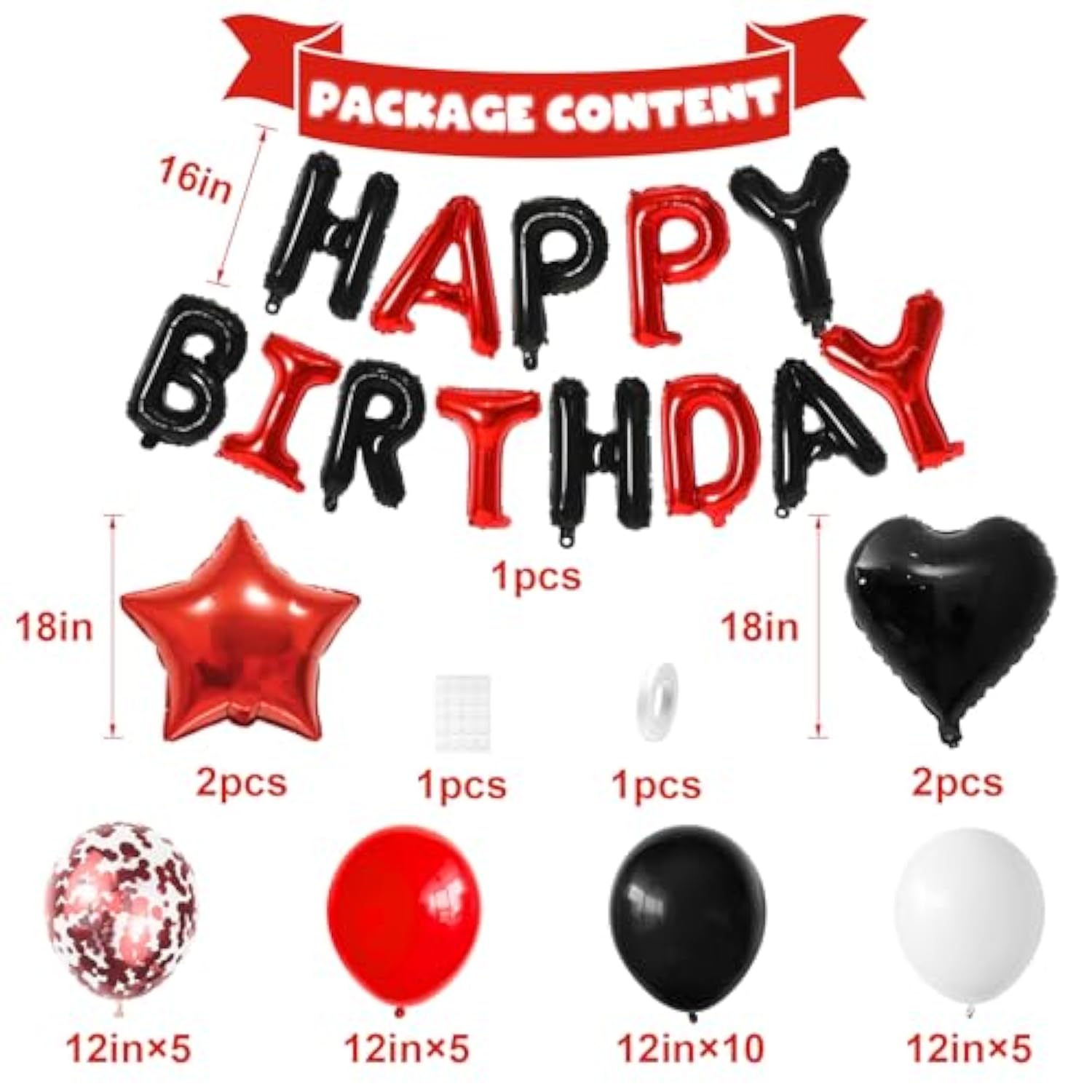Red And Black Birthday Decorations For Boys,Black Red Star Heart Foil Balloons Black Red Happy Birthday Banner Happy Birthday Decorations For Men Women