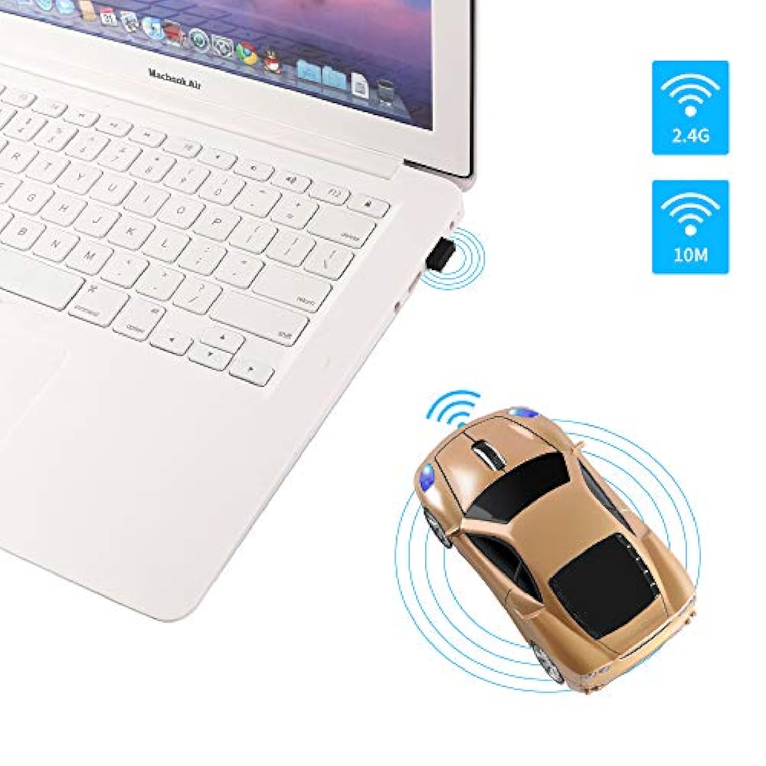 Wireless Mouse, Cool Car Computer Mouse, 2.4Ghz 1600Dpi Usb Optical Mouse, 3 B