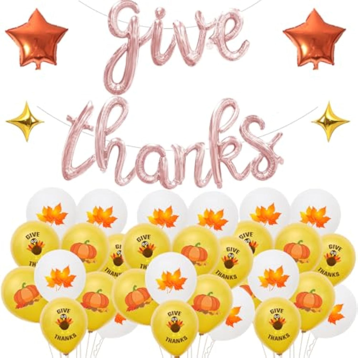 Thanksgiving Balloon Set: Rose Gold Script, Pumpkin & Turkey Decor (45 Pcs)