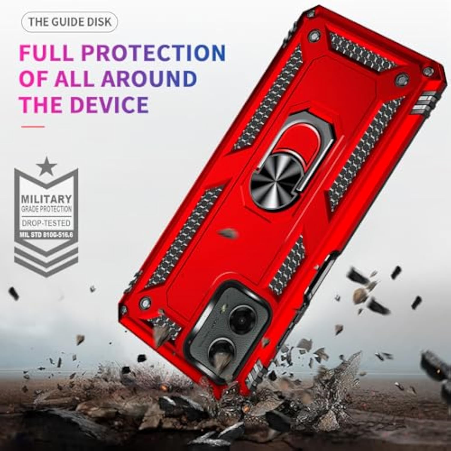 For Moto G 5G 2024 Case: With Screen Protector - Military Grade Protective Cases With Finger Ring Holder Kickstand For Motorola Moto G 5G 2024(Red)