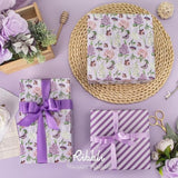 Floral Wrapping Paper Floral Butterfly And Stripe Reversible Mini Roll Birthday Gift Wrap For Women Girls Anniversary Wedding 17 Inch X 33 Feet-Purple