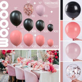 140 Pcs Black And Pink Balloon Garland Kit, Black, Pastel Pink, Dusty