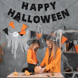 Happy Halloween Banner with Black Glitter Dripping Letters Spooky Garland for Party Decor