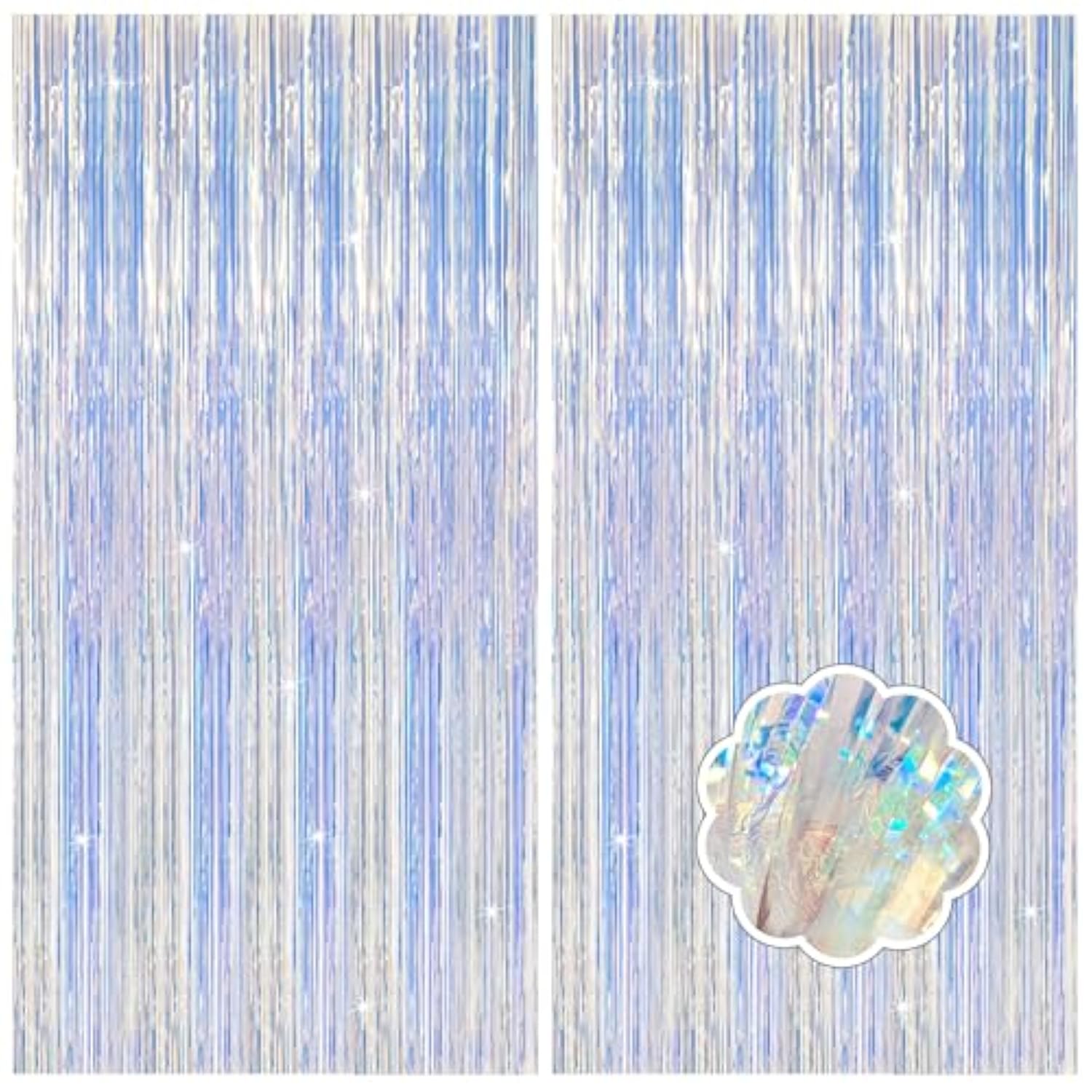 2-Pack Iridescent Foil Fringe Tinsel Curtains for Party and Photo Backdrop Decor