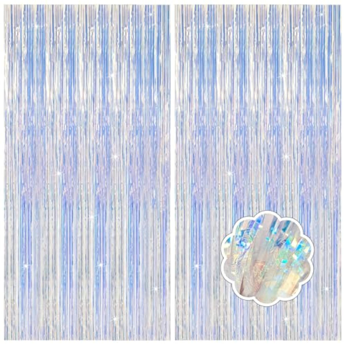 2-Pack Iridescent Foil Fringe Tinsel Curtains for Party and Photo Backdrop Decor