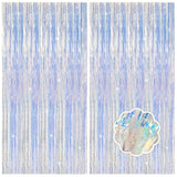 2-Pack Iridescent Foil Fringe Tinsel Curtains for Party and Photo Backdrop Decor