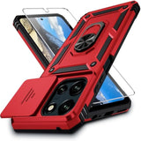 For Moto G Power 2025 Case With Camera Lens Cover, Hd Screen Protector, 10 Ft Military Grade Drop Protection, Magnetic Ring Holder Kickstand Phone Case For Motorola Moto G Power 2025, Red