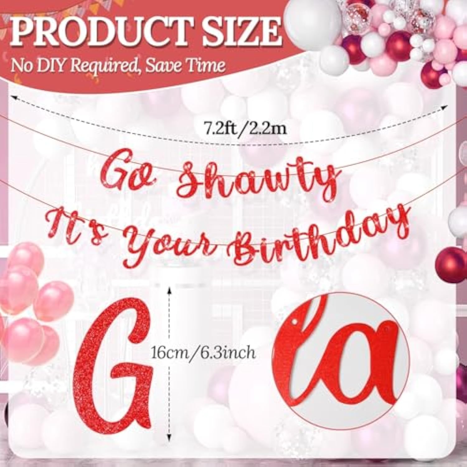 Set Of 2 Pre Strung Go Sha It'S Your Birthday Banner,No Diy Hip Hop Theme Glitter Happy Birthday Banner,Glitter Rap Theme Decors For Man Adult Women Party Photo Backdrop(Red)