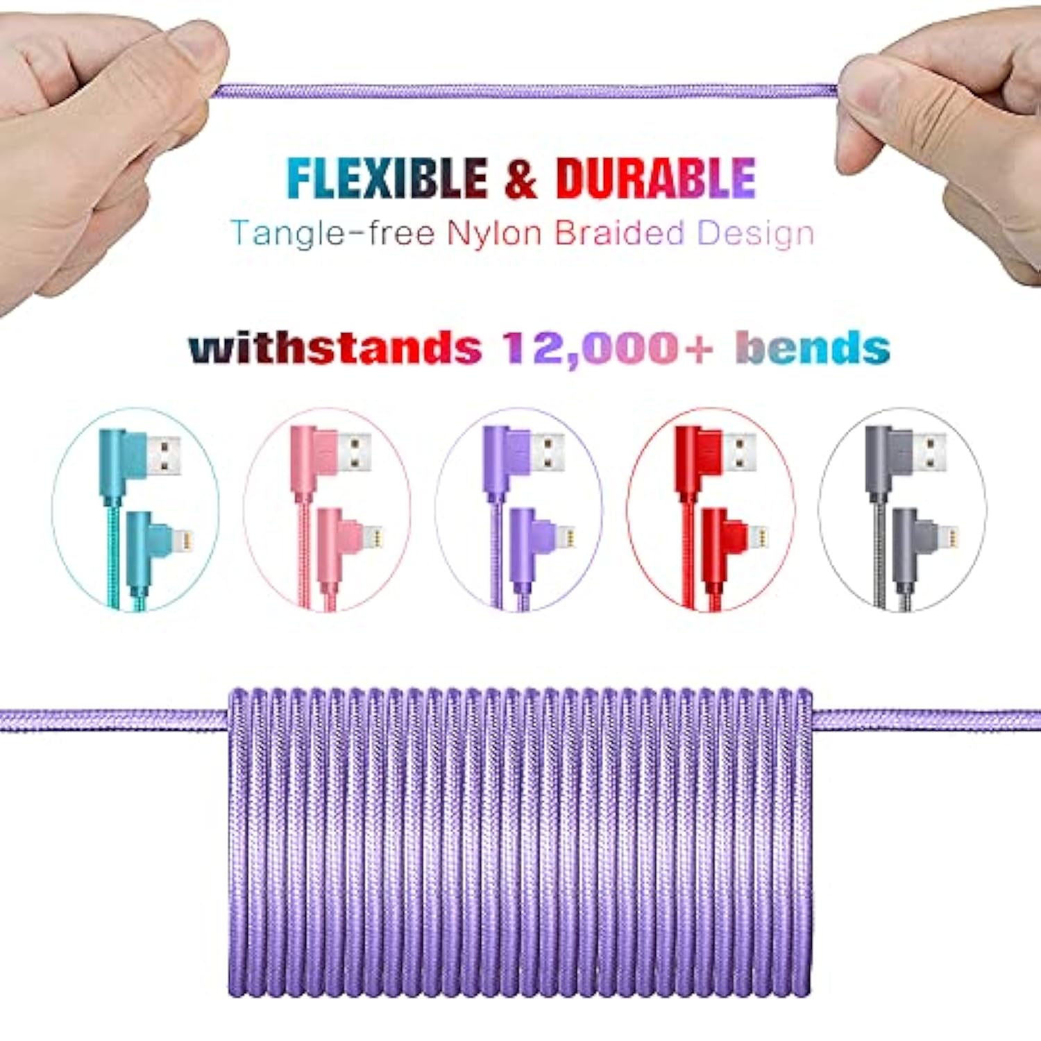 For Iphone Charger Cable Right Angle Lightning Cable 5Pack 90 Degree 6Ft Nylon Braid Charging Cord Fast Charging Compatible For Iphone 14/13/12/12Pro/11/11Pro/Xs/Max/Xr/X/8P/8/7P/7/6