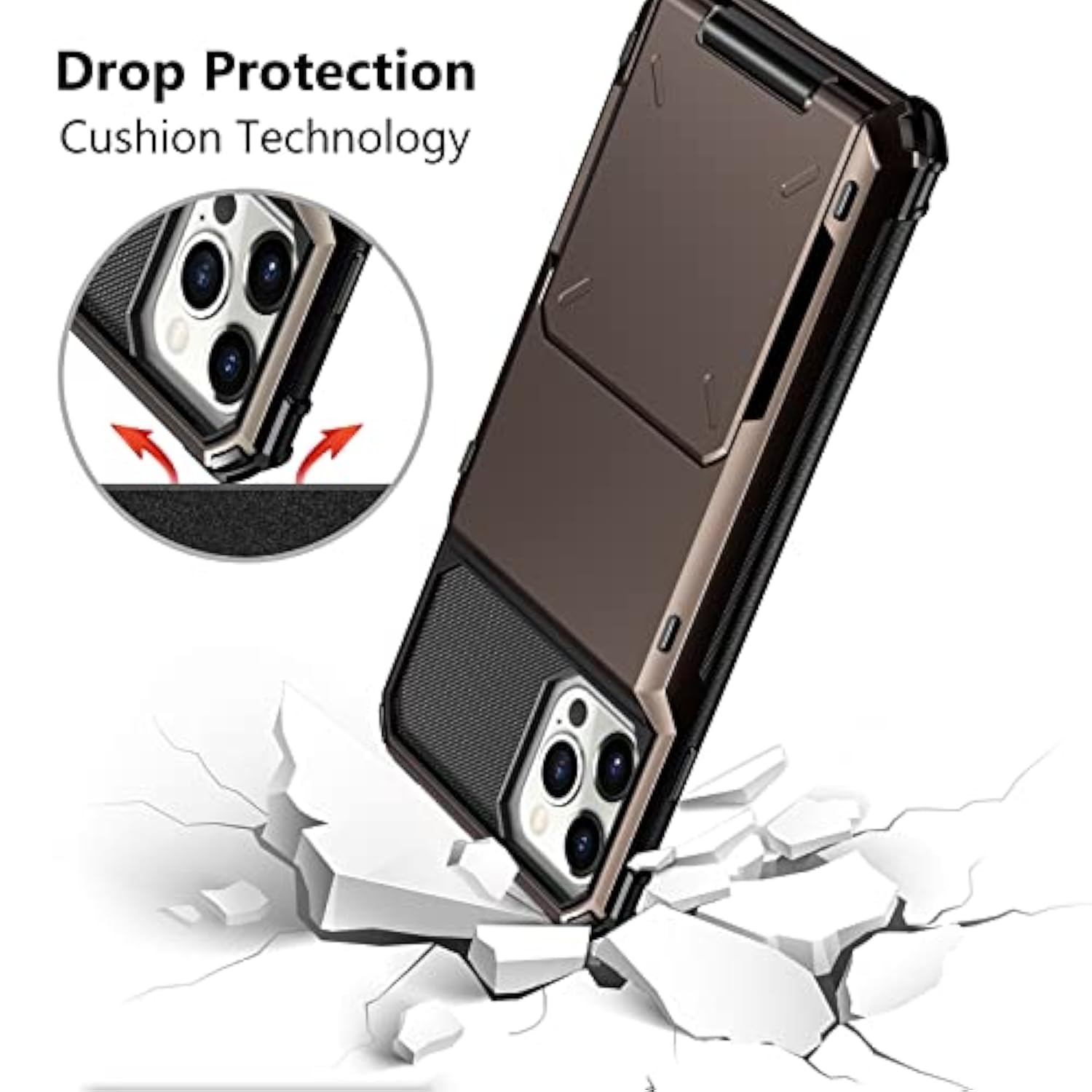 For Iphone 14 Pro Max Case Wallet Cover 4-Card Credit Card Holder Id Slot Scratch Resistant Dual Layer Hybrid Protective Hard Shell Rugged Tpu Bumper Armor Case 6.7 Inch Gun