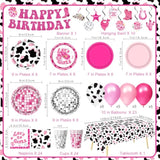 131PCS Cowgirl Birthday Party Supplies Set, Plates, Napkins, Cups & Decor for 24 Guests