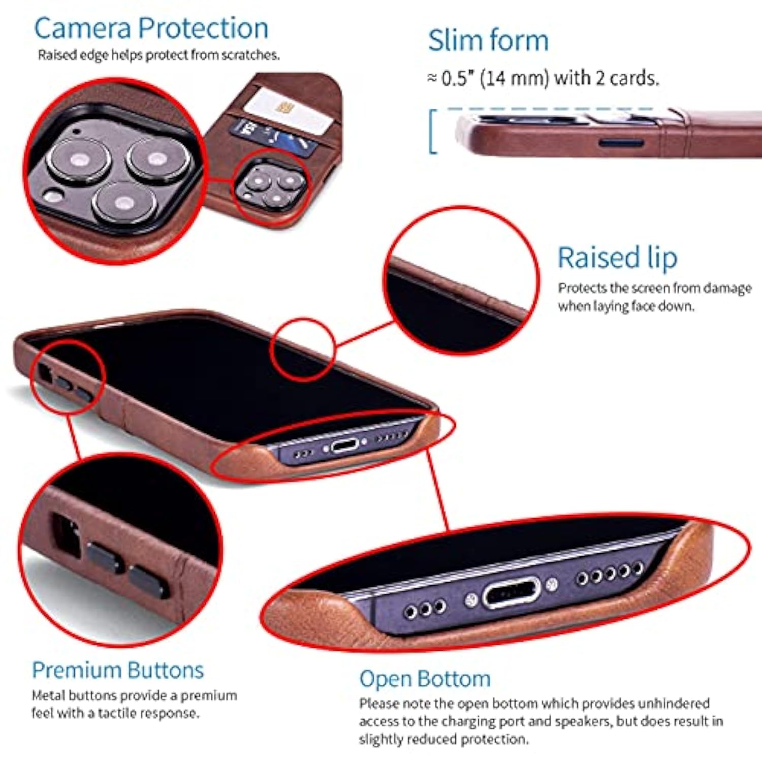 Wallet Case For Iphone 13 Pro Max With Built-In Metal Plate For Magnetic Mounting & 2 Credit Card Holder Pockets: Exec M2, Premium Synthetic Leather (6.7" Iphone 13 Pro Max, Brown)