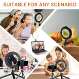 2 In 1 Led 6" Ring Light With Tripod Stand & Clamp For Youtube Video And Makeup, Mini Led Camera Light With Cell Phone Holder Desktop Led Lamp With 3 Light Modes & 11 Brightness Level
