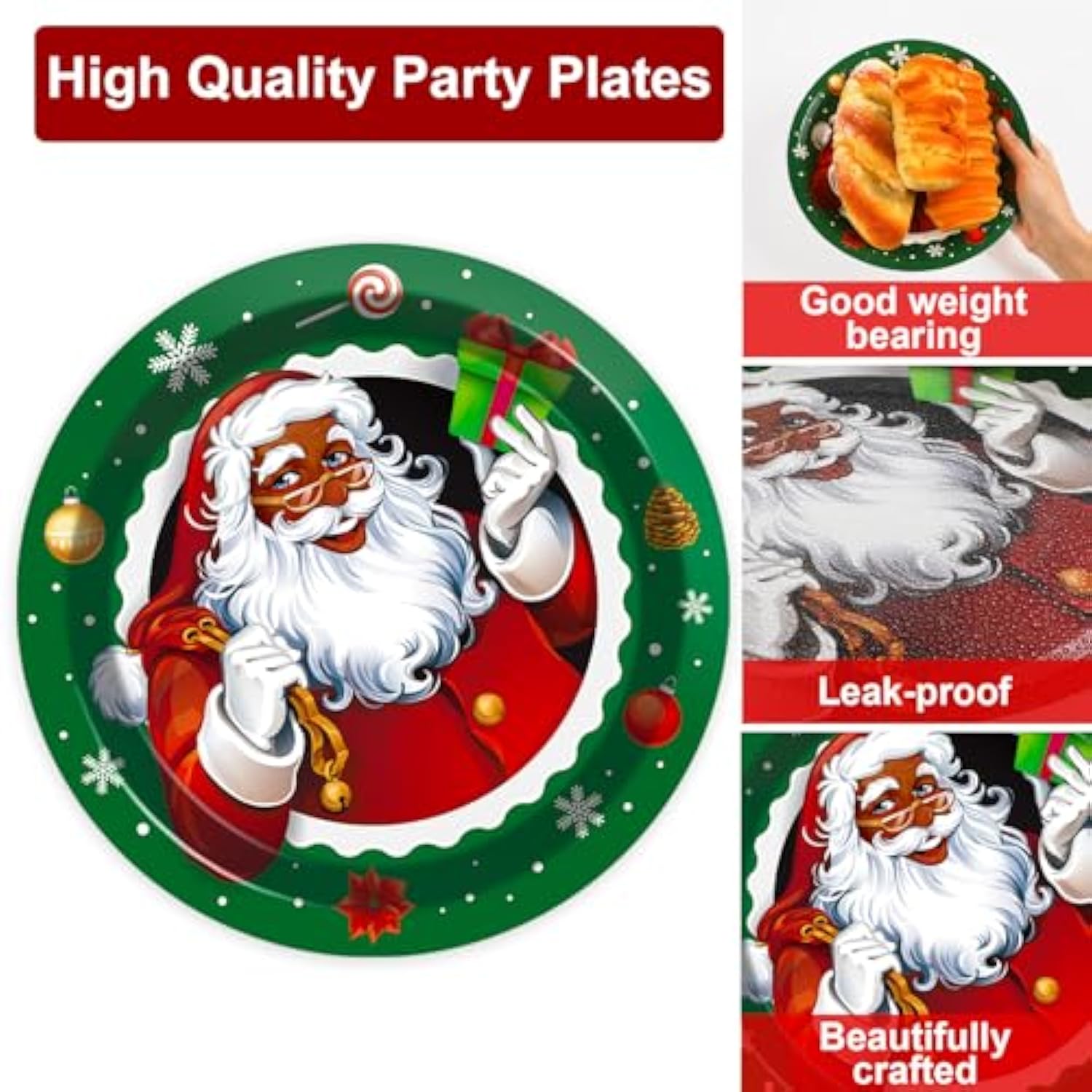 200 Pcs Black Santa Claus Party Plates And Napkins Merry Christmas Party Supplies African American Christmas Tableware Set Holiday Dinner Dessert Decorations For Boys Girls Birthday 50 Guests