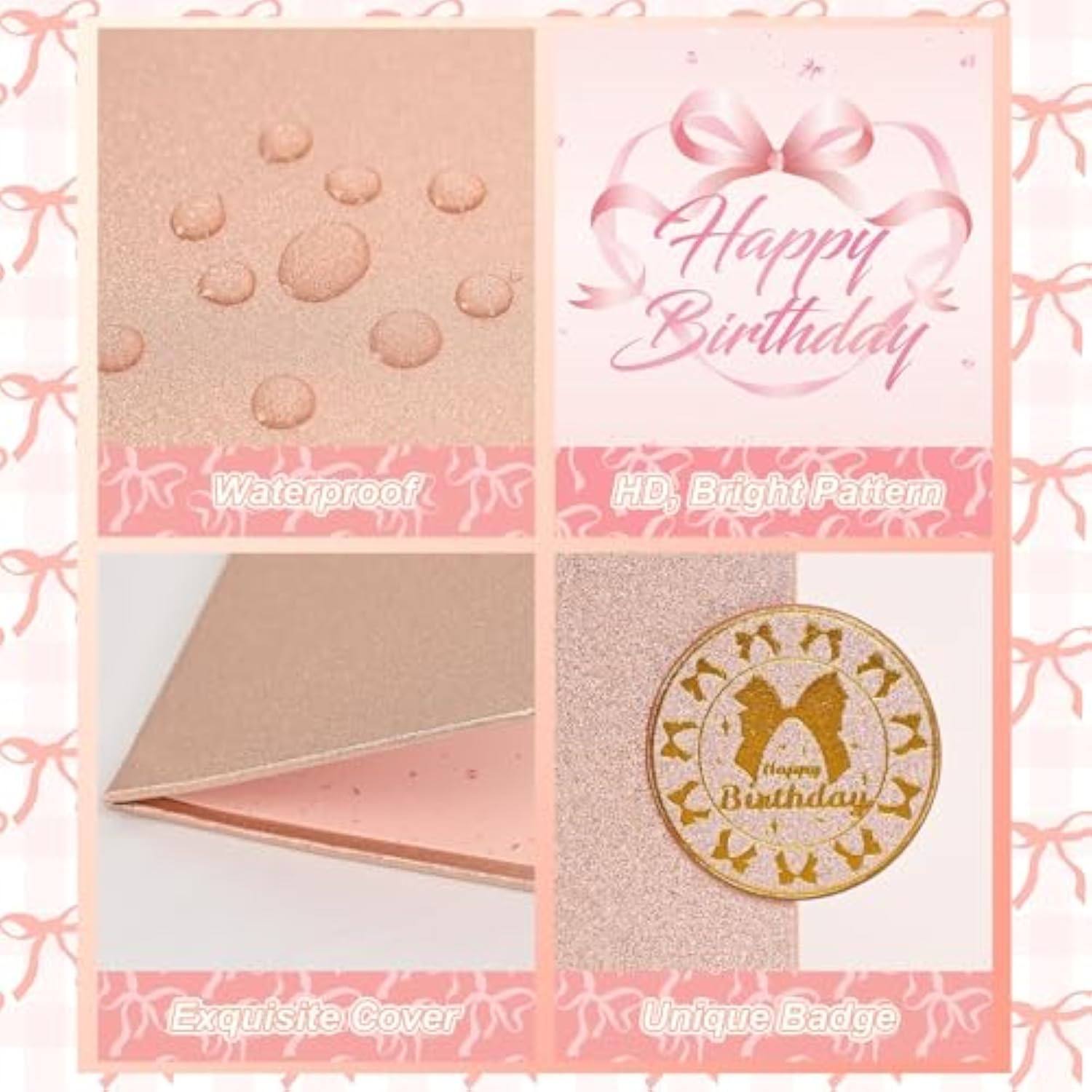 Bow Birthday Decorations For Girls Women Rose Gold Happy Birthday Guest Book To Sign Coquette Birthday Alternative Signature Guestbook Gifts Keepsake Pink Bow Heart Memory Book Card Board Party