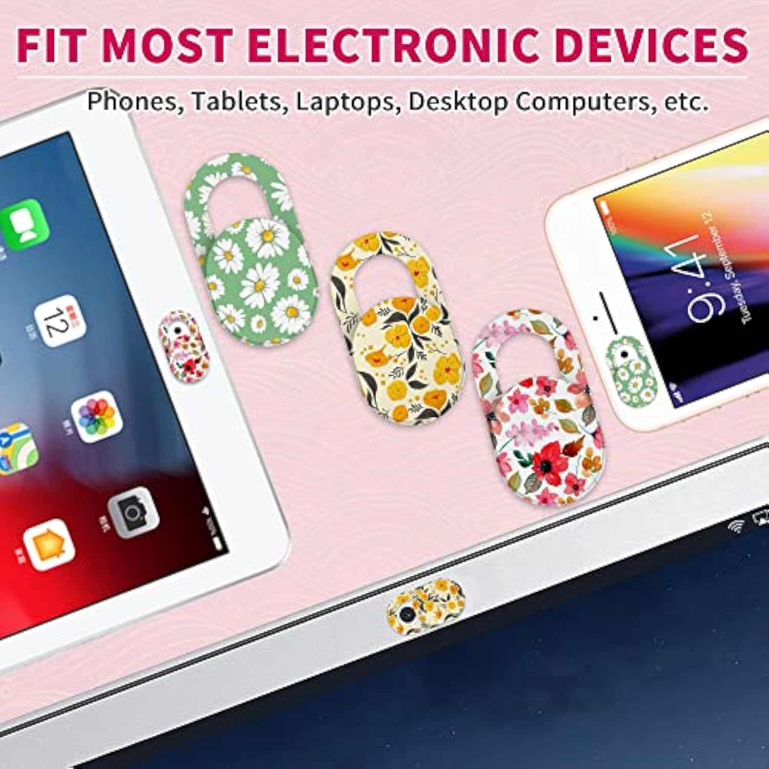 Cute Laptop & Phone Camera Cover 3-Pack Ultra-Thin Flowers Privacy Slider