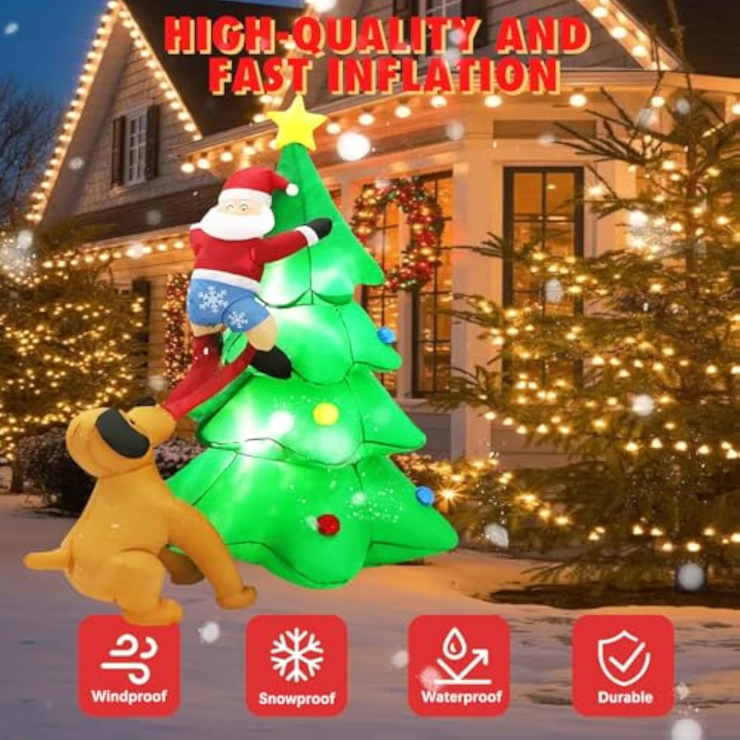 6Ft Christmas Inflatables Tree Outdoor Decoration With Led Lights, Santa Claus Chased By Dog Inflatable Christmas Tree B