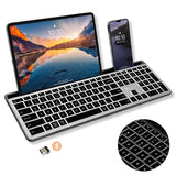 X9 Wireless Keyboard With Phone Holder - Full Size Bluetooth Keyboard With Number Pad, Backlit Wireless Keyboard, Multi-Device For Ipad, Tablet, Pc, Mac, Iphone, Android - Gray