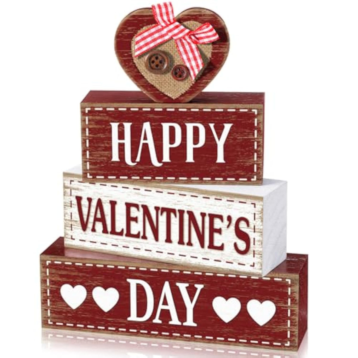4 Pcs Valentine'S Day Wooden Signs Heart Truck Table Decor Rustic Distressed Valentines Centerpieces Blocks Farmhouse Tiered Tray Decor Valentine Day Decorations For Home Desk Shelf(Heart)