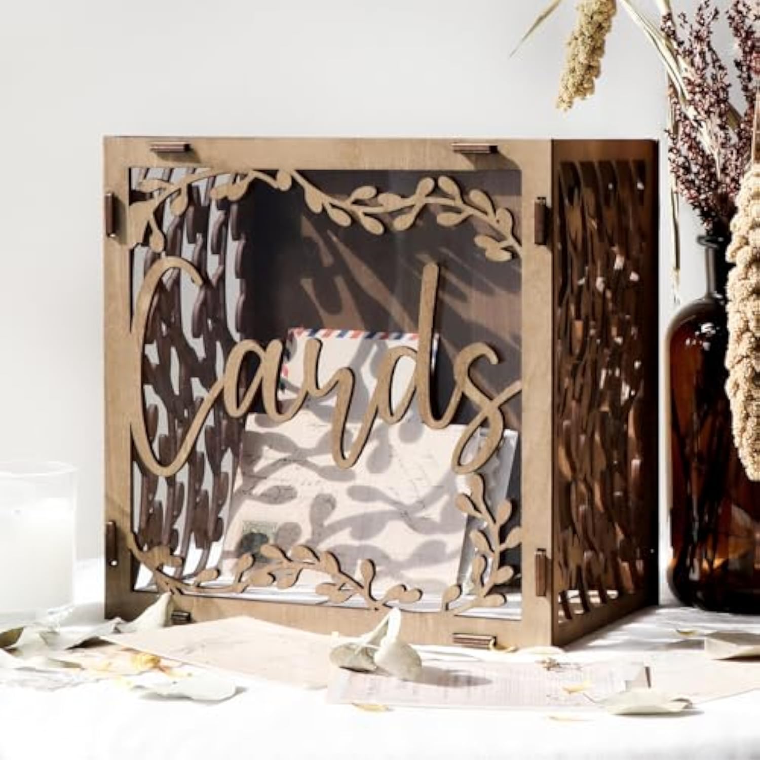 Wedding Card Box With Window, Brown Wooden Box Wedding Decorations For Reception, Money Index Card Box For Wedding Bridal Shower Rustic Wedding Decor Party Decorations