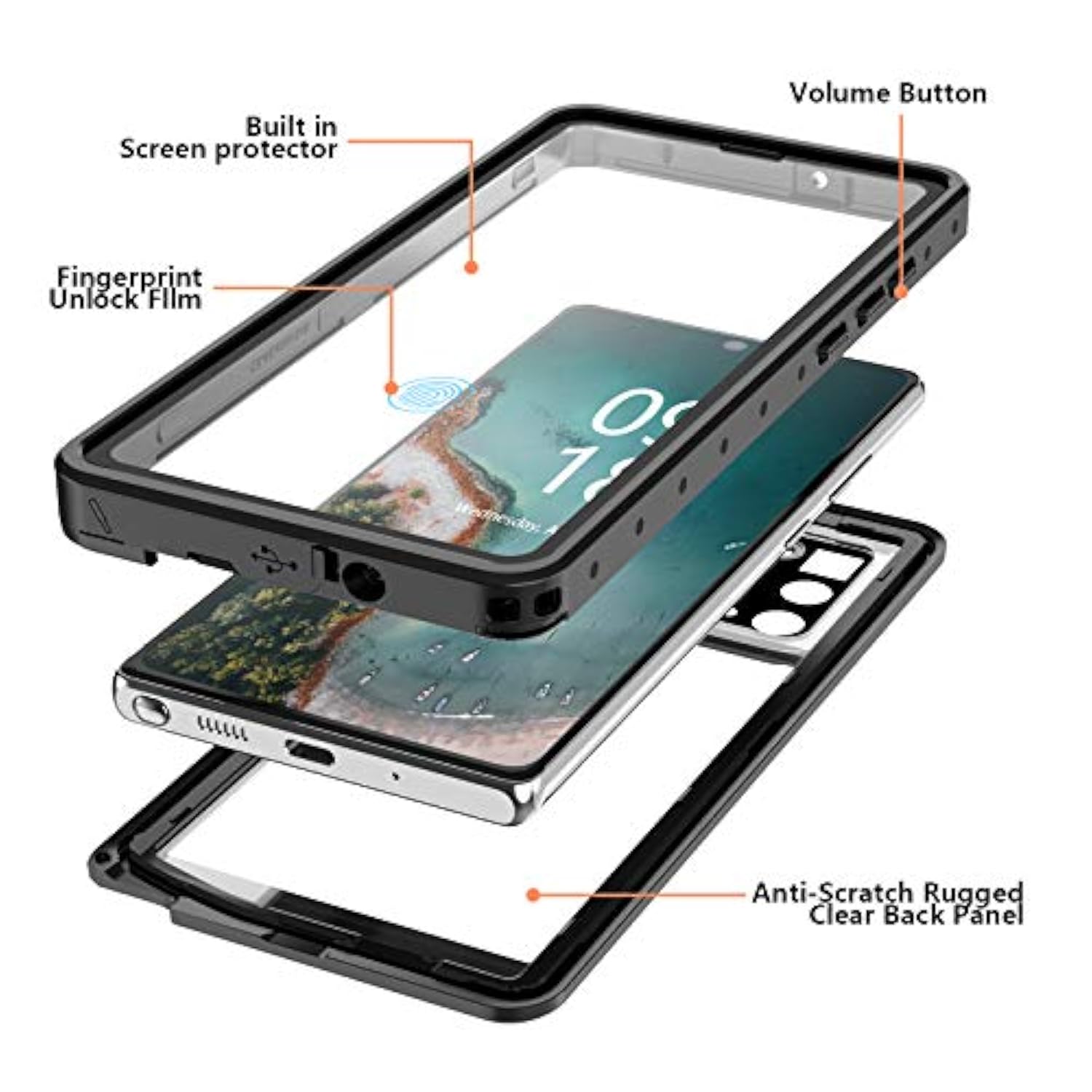 For Samsung Galaxy Note 20 Case Waterproof, Built In Screen Protector 360° Full Body Heavy Duty Protective Shockproof Ip68 Underwater Case For Samsung Galaxy Note 20 6.7Inch(Black)