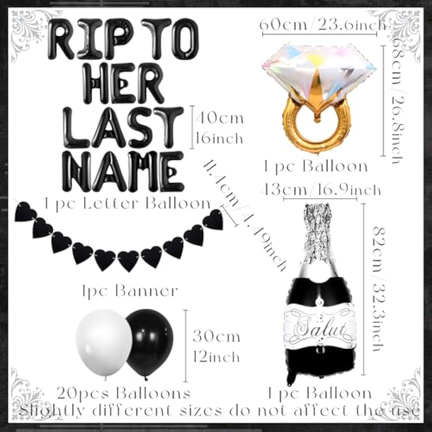 “RIP to Her Last Name” gothic bachelorette décor for engagement or wedding parties