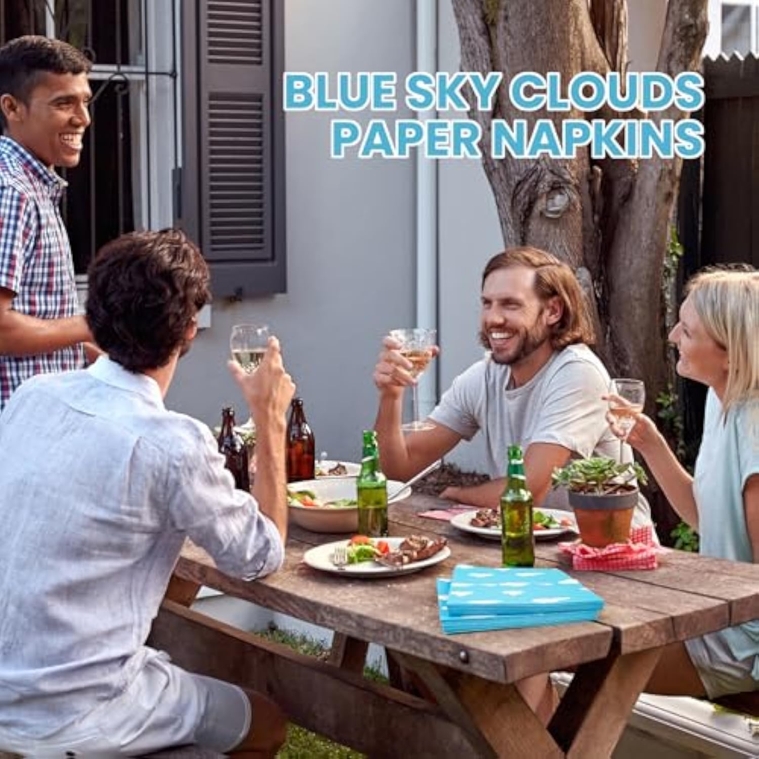 40Pcs Blue Sky Clouds Napkins - Folded 6.5 X 6.5 Inches Luncheon Napkins Disposable Paper Napkins Party Supplies For Kids Cartoon Story Theme Birthday Kids Baby Shower Outdoor Camping