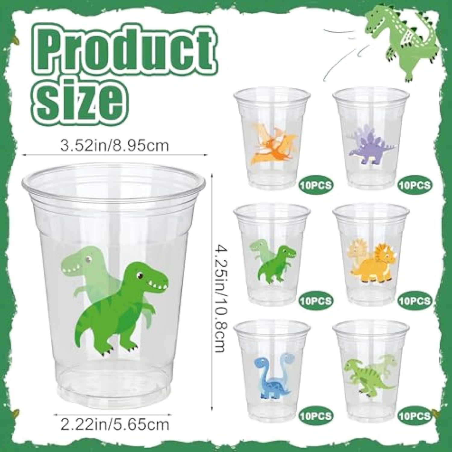 60 Pcs Dinosaur Plastic Cups 12 Oz Dinosaur Clear Disposable Cups Dino Themed Party Cup Dinosaurs Beverage Drinking Cup For Dinosaurs Kids Birthday Drinks Party Supplies
