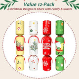 12-Pack Non-Snap Christmas Crackers with Hat, Joke, and Gift Inside