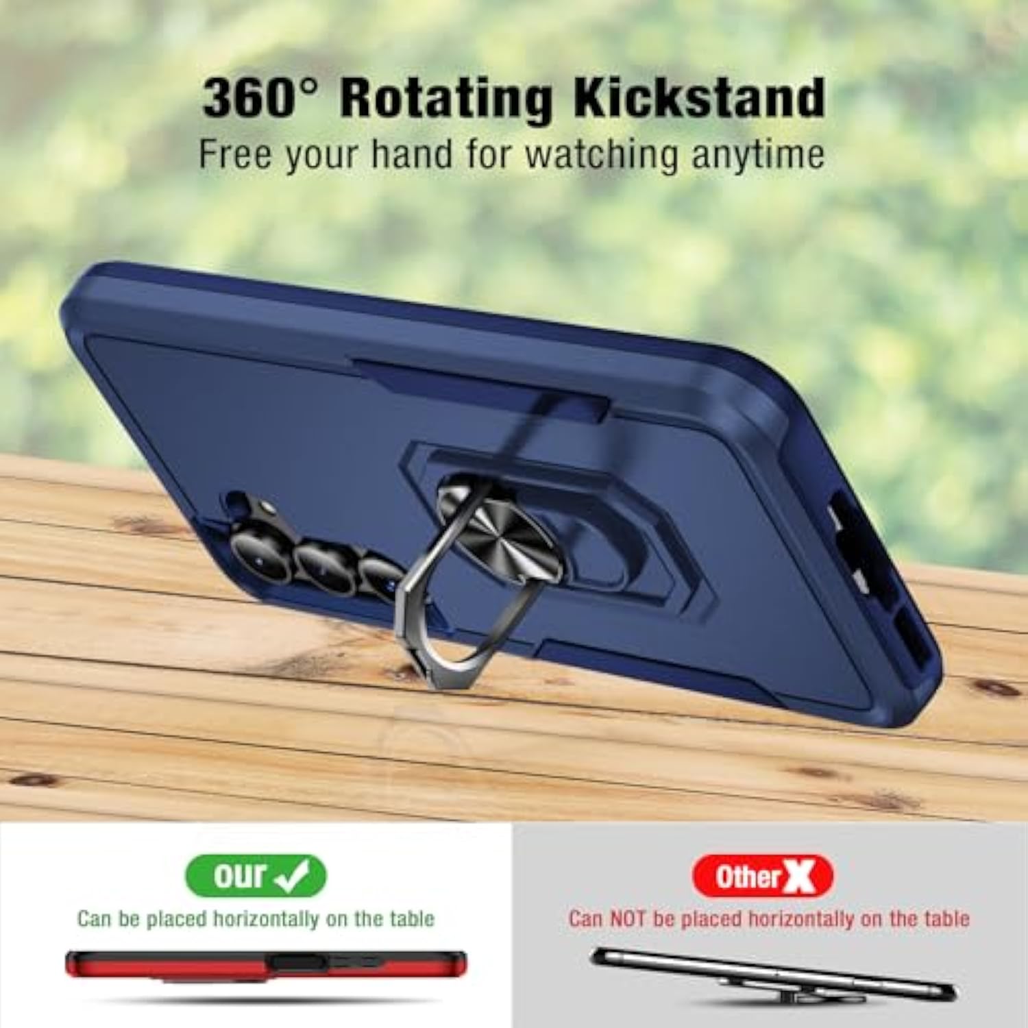 For Samsung Galaxy A35 5G Phone Case With 2X Tempered Glass Screen Protector, Heavy-Duty [Military Grade] Shockproof Kickstand Case For Samsung Galaxy A35 5G (Blue)