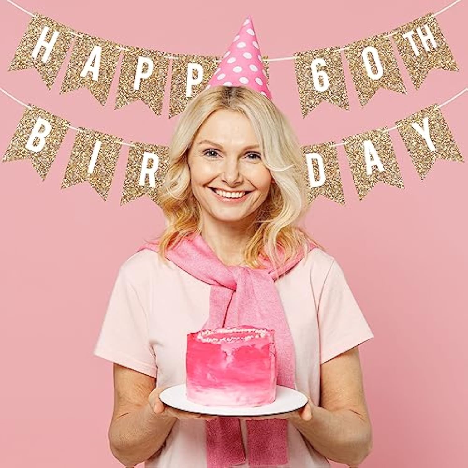 Pre-Strung Happy 60Th Birthday Banner - No Diy - Gold Glitter 60Th Birthday Party Banner For Men & Women - Pre-Strung Garland On 6 Ft Strands - Gold Bday Party Decorations & Decor - No Diy