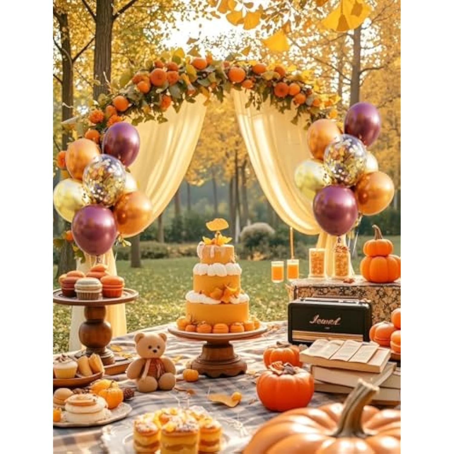 Fall Thanksgiving Balloons 12Inch Burgundy Orange Gold Confetti Balloons for Autumn Party Decor