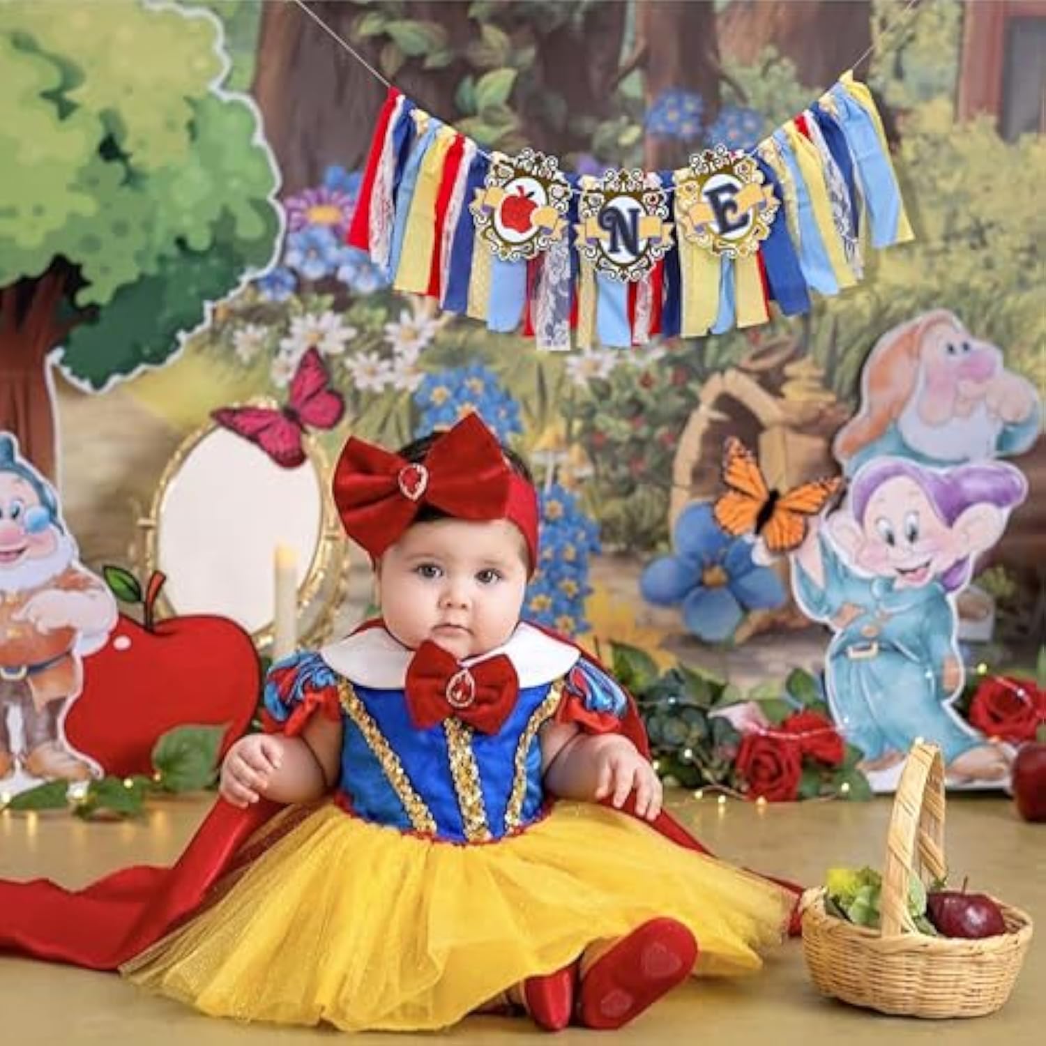 Girls First Birthday High Chair Banner - Princess One High Chair Decoration,Apple First Highchair Banner, Princess 1St Birthday Cake Crush Props