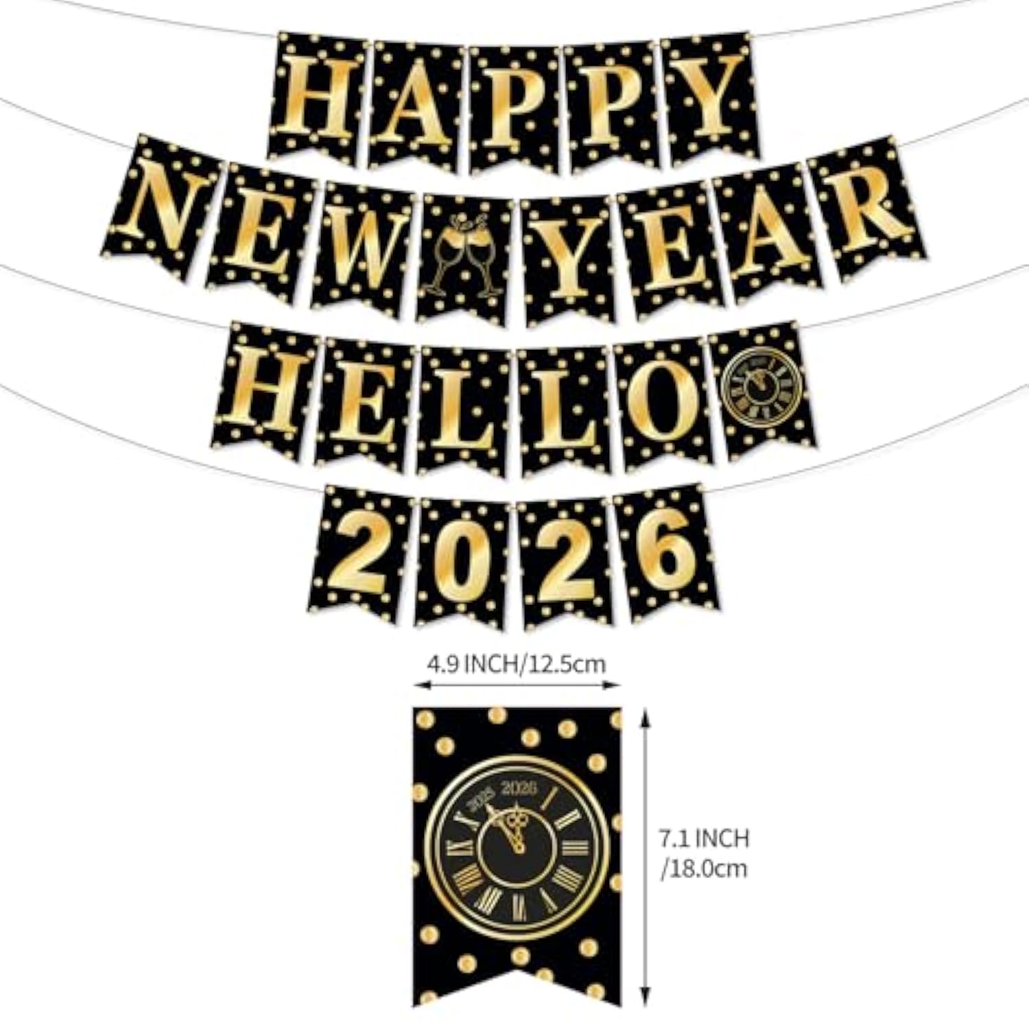 New Year 2026 Banner Hanging Swirls Honeycomb Party Decor